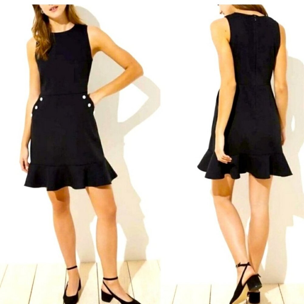 LOFT  Navy Blue Sleeveless Flounce Hem Dress with Pockets